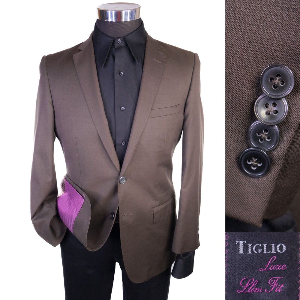 Tiglio Luxe MERINOS 150's Wool Solid 2-Button Blazer Sport Suit Jacket 40S